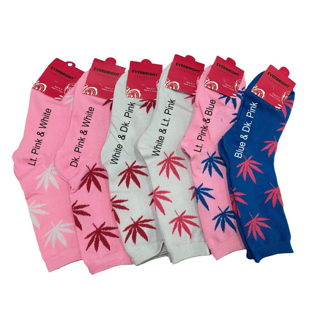 Bπ²4) NEW Everbright White/Dark Pink Cannabis Ladies Socks Size 9-11 - Picture 4 of 5